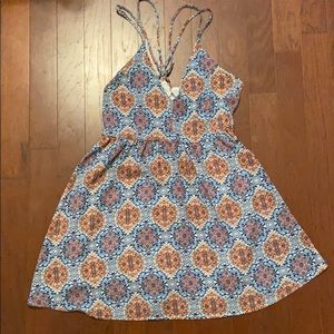 Blue and Coral Floral Summer Dress
